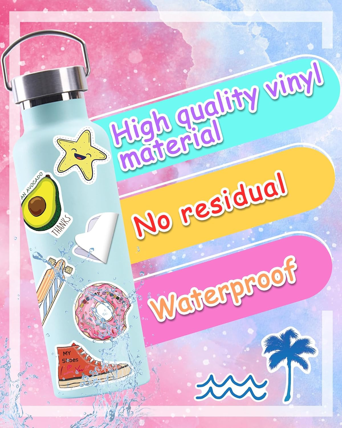 Stickers for Water Bottles, 100 Pack/Pcs Cute Vsco Vinyl Aesthetic Waterproof Stickers for Laptop Hydroflask Computer for Teens Kids Girls