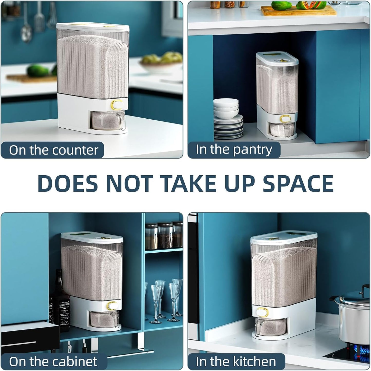 22Lb Rice Dispenser with Measuring Cup & Fresh Box – Airtight Kitchen Pantry Storage Container