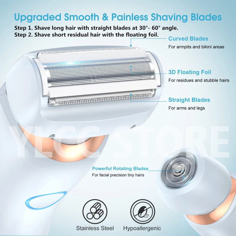 2-in-1 Electric Razor for Women – Waterproof Bikini & Body Trimmer, Face & Leg Shaver