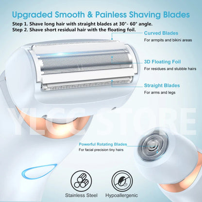2-in-1 Electric Razor for Women – Waterproof Bikini & Body Trimmer, Face & Leg Shaver