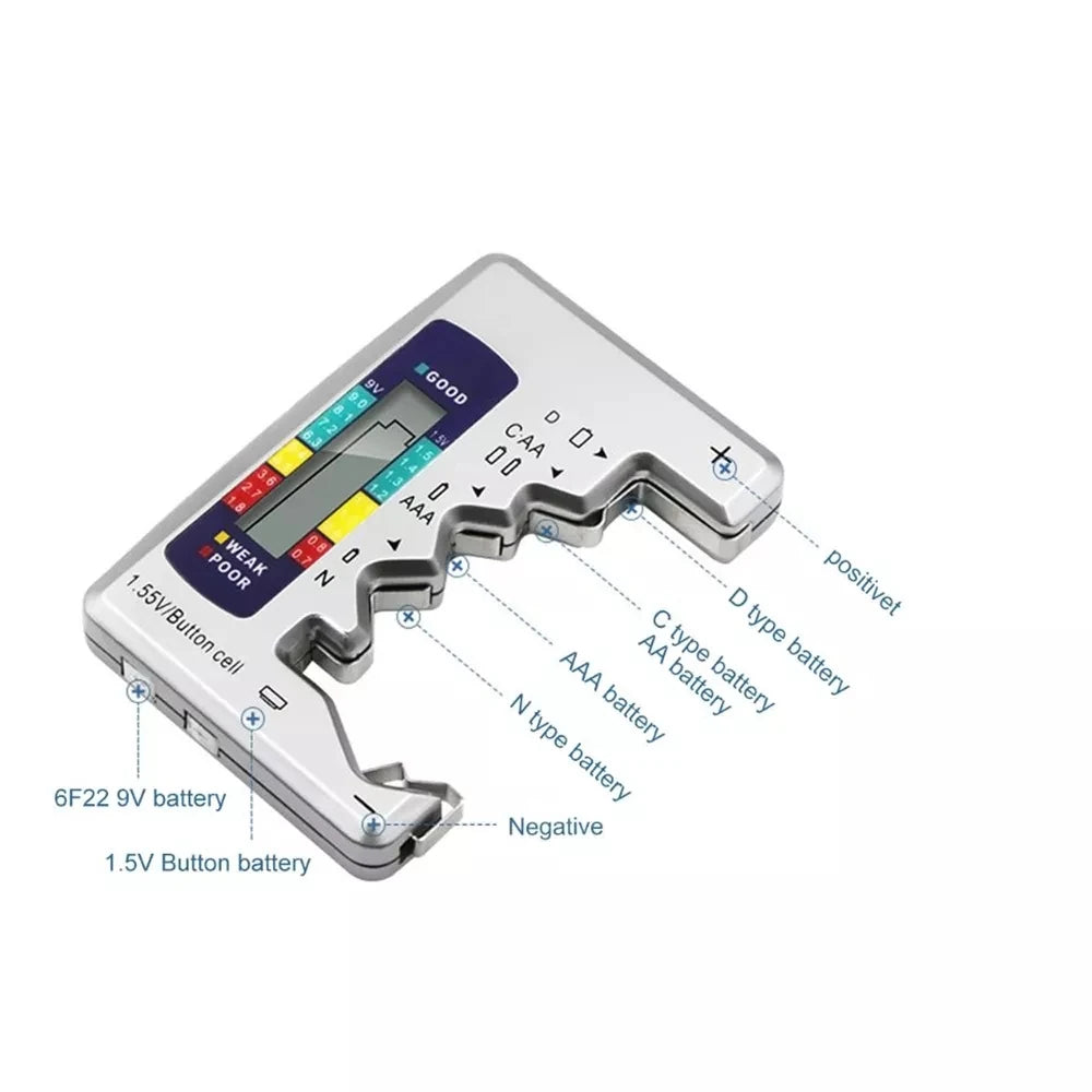 Digital Battery Tester with LCD Display | AA/AAA/9V/1.5V Coin Cell Capacity Analyzer