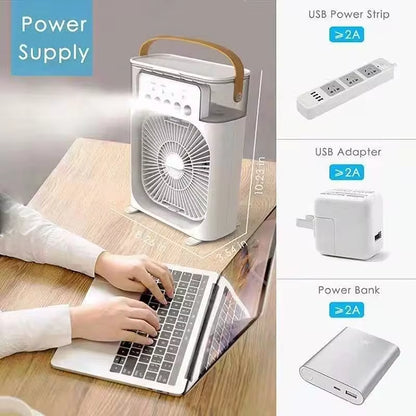 3-in-1 Portable Air Cooler – Mini Humidifier Fan with LED Night Light, USB Rechargeable for Home & Office