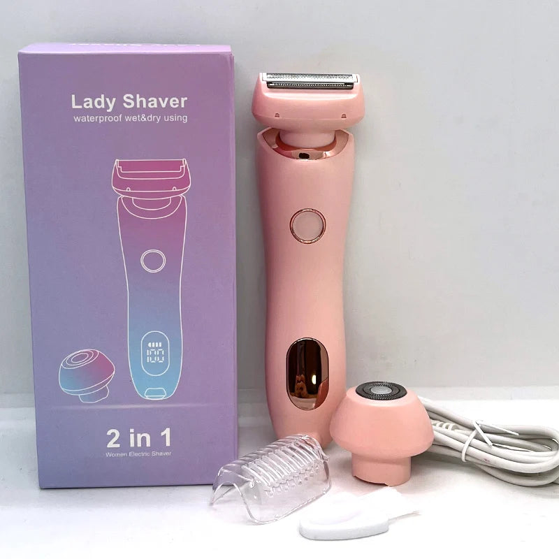 2-in-1 Electric Razor for Women – Waterproof Bikini & Body Trimmer, Face & Leg Shaver