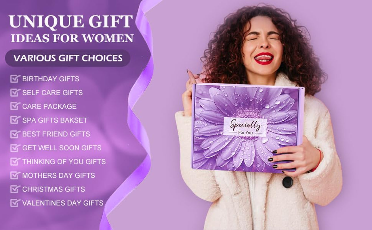 Spa Gift Basket for Women – Relaxing Self-Care Gift Set with Blanket, Purple Gifts for Wife, Girlfriend, Mom, Sister, Friends, Birthday or Get Well Soon