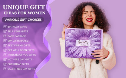 Spa Gift Basket for Women – Relaxing Self-Care Gift Set with Blanket, Purple Gifts for Wife, Girlfriend, Mom, Sister, Friends, Birthday or Get Well Soon