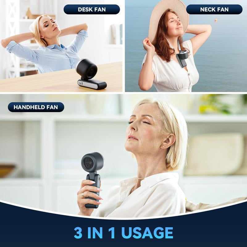 Foldable Handheld Turbo Fan, 5 Speeds, <36Db, 4000Mah Battery Operated, up to 10 Working Hours, 3 in 1 Hand Fans Rechargeable with Air Turbo Tech for Outdoor Activities, Travel, Working