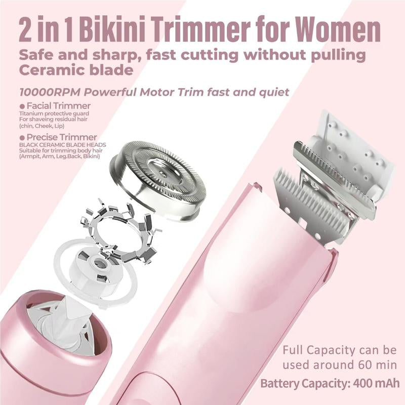 2-in-1 Rechargeable Electric Hair Trimmer – Painless Face & Body Shaver for Women
