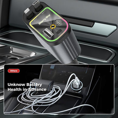 4-in-1 Starlight Car Charger – Retractable Lightning Cable, Dual Port, Fast Charging & Ambient Red Glow