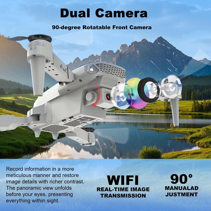 2025 Foldable 4K Dual-Camera Drone – E99 Grey Quadcopter with GPS, WiFi FPV, 2 Batteries & Auto Charging