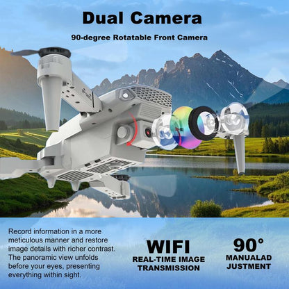 2025 Foldable 4K Dual-Camera Drone – E99 Grey Quadcopter with GPS, WiFi FPV, 2 Batteries & Auto Charging