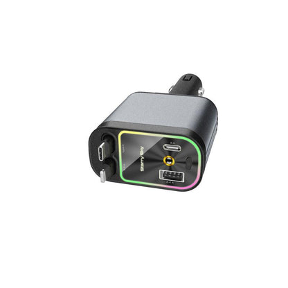 4-in-1 Starlight Car Charger – Retractable Lightning Cable, Dual Port, Fast Charging & Ambient Red Glow