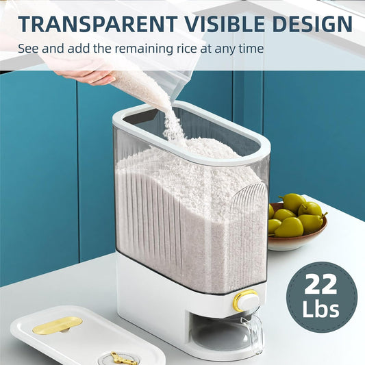 22Lb Rice Dispenser with Measuring Cup & Fresh Box – Airtight Kitchen Pantry Storage Container