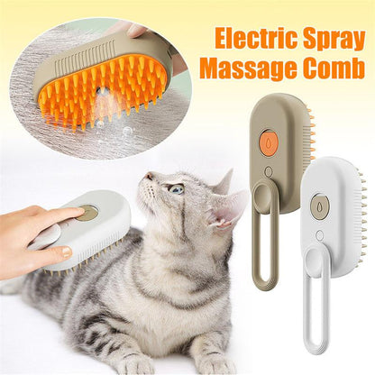 3-in-1 Steam Pet Brush for Cats and Dogs – Rechargeable Grooming, Massage, and Hair Removal Comb