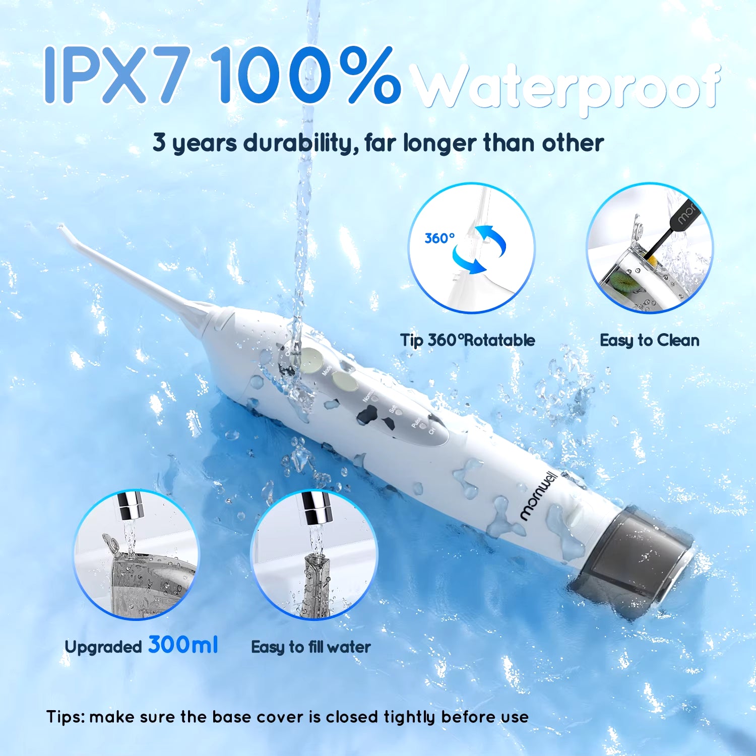 Portable Oral Irrigator – USB Rechargeable Dental Water Flosser with 4 Jet Tips & 3 Modes