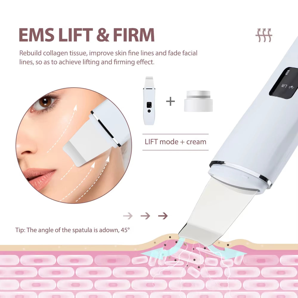Ultrasonic Skin Scrubber – 4-in-1 Deep Cleansing & Face Lifting Tool