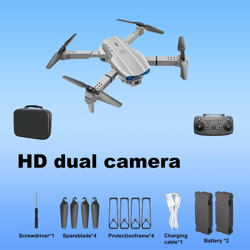 2025 Foldable 4K Dual-Camera Drone – E99 Grey Quadcopter with GPS, WiFi FPV, 2 Batteries & Auto Charging