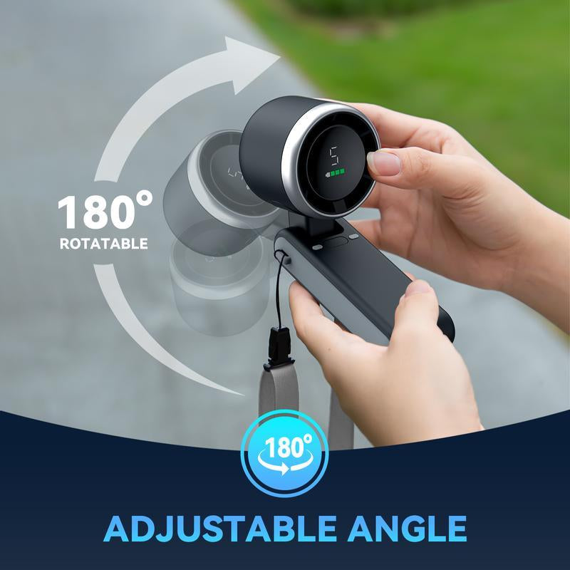 Foldable Handheld Turbo Fan, 5 Speeds, <36Db, 4000Mah Battery Operated, up to 10 Working Hours, 3 in 1 Hand Fans Rechargeable with Air Turbo Tech for Outdoor Activities, Travel, Working