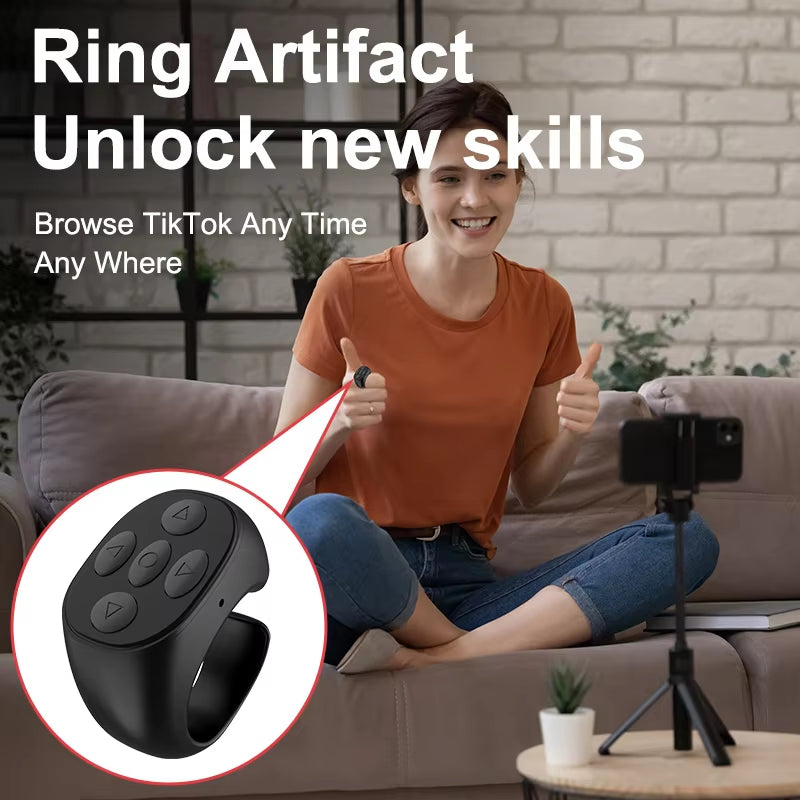 2025 Bluetooth TikTok Ring Remote – 4-Button Fingertip Scroller & Selfie Clicker, 10M Range, for iPhone/Android