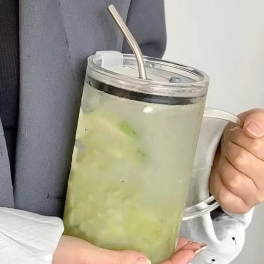 Glass Tumbler with Lid & Straw