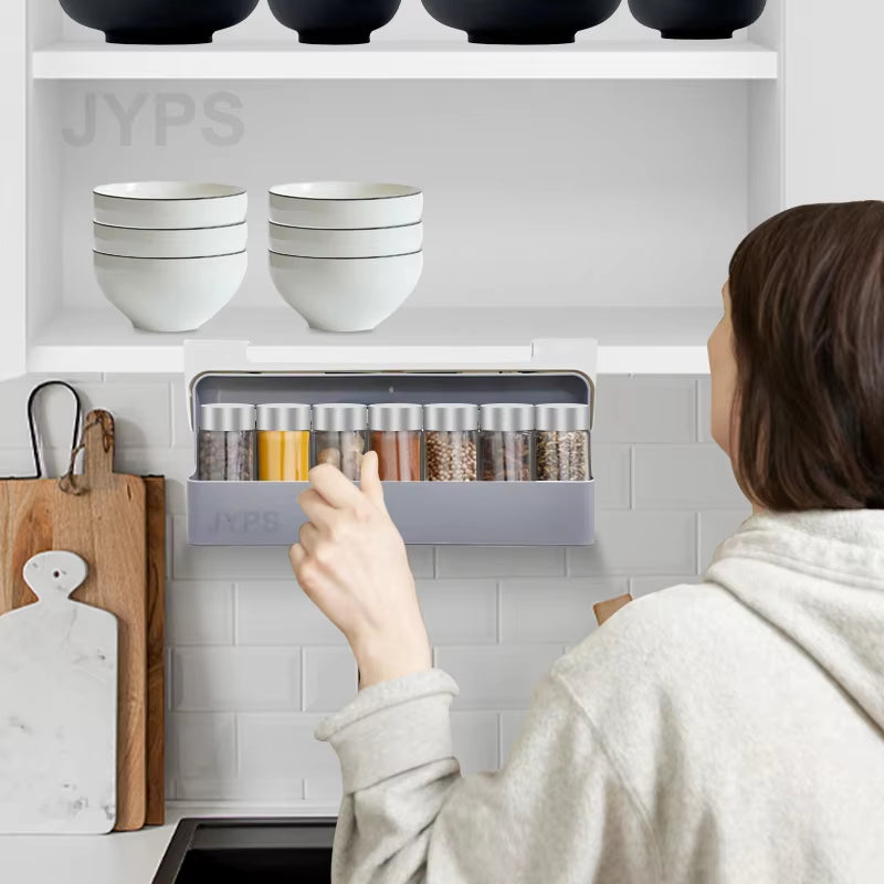 Under-Shelf Self-Adhesive Spice Rack – Pull-Out Drawer Organizer for Kitchen Storage