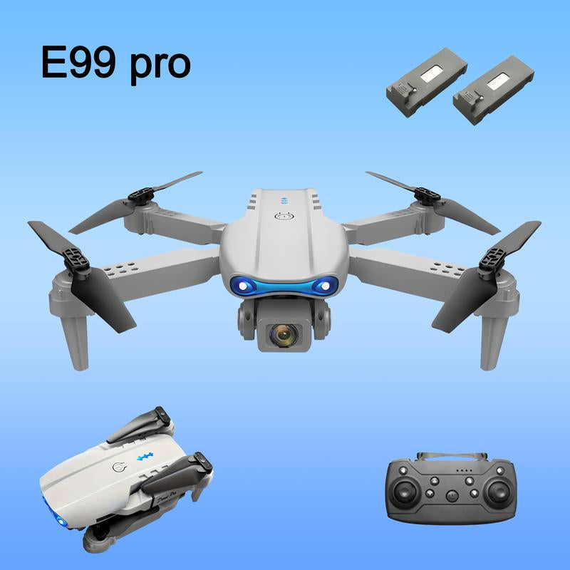 2025 Foldable 4K Dual-Camera Drone – E99 Grey Quadcopter with GPS, WiFi FPV, 2 Batteries & Auto Charging