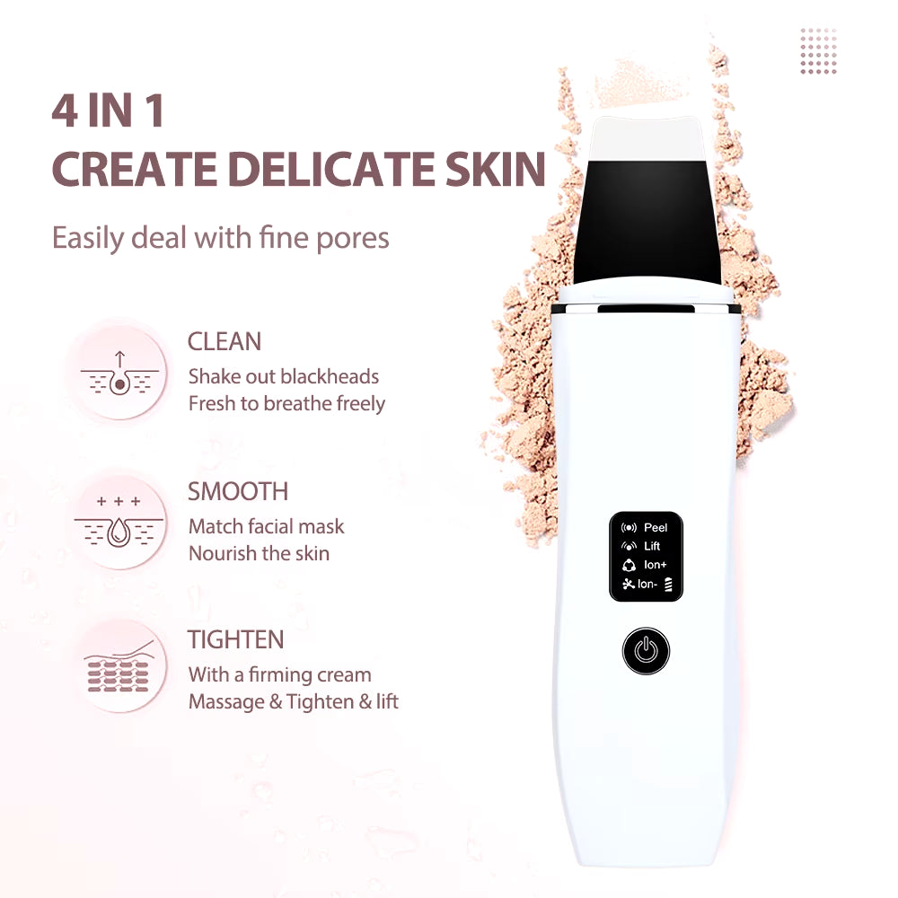 Ultrasonic Skin Scrubber – 4-in-1 Deep Cleansing & Face Lifting Tool