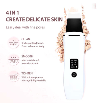 Ultrasonic Skin Scrubber – 4-in-1 Deep Cleansing & Face Lifting Tool