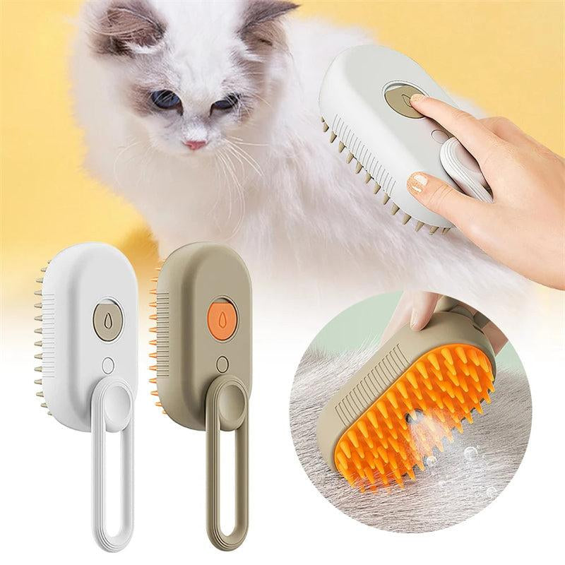3-in-1 Steam Pet Brush for Cats and Dogs – Rechargeable Grooming, Massage, and Hair Removal Comb