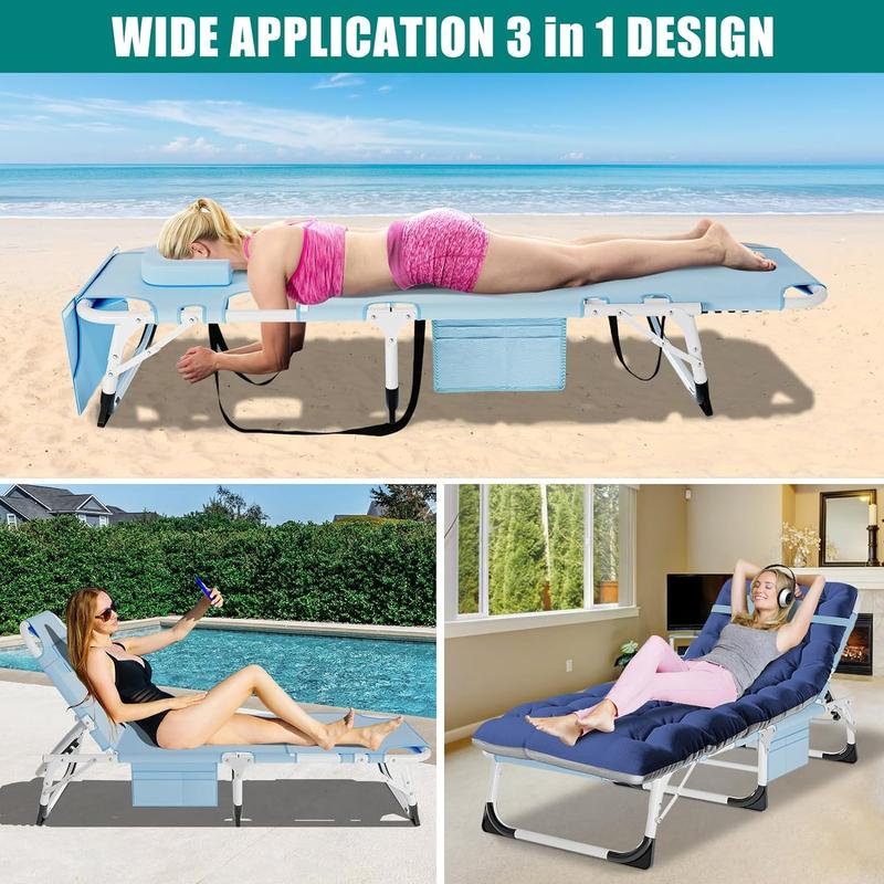 Docred Heavy Duty Tanning Chair – Adjustable Recliner, Face Hole, Portable Lounge for Beach & Pool