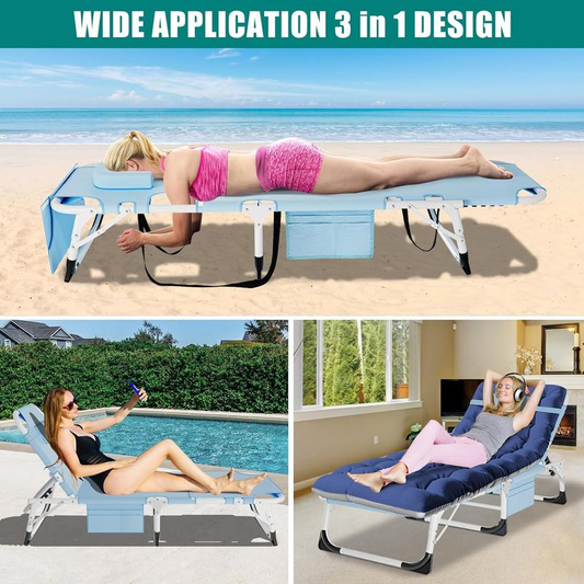 Docred Heavy Duty Tanning Chair – Adjustable Recliner, Face Hole, Portable Lounge for Beach & Pool
