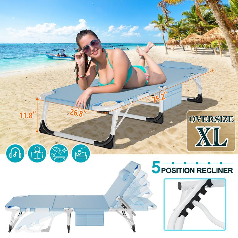 Docred Heavy Duty Tanning Chair – Adjustable Recliner, Face Hole, Portable Lounge for Beach & Pool