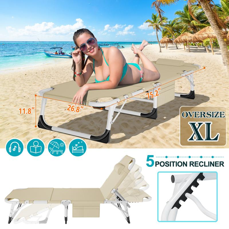 Docred Heavy Duty Tanning Chair – Adjustable Recliner, Face Hole, Portable Lounge for Beach & Pool