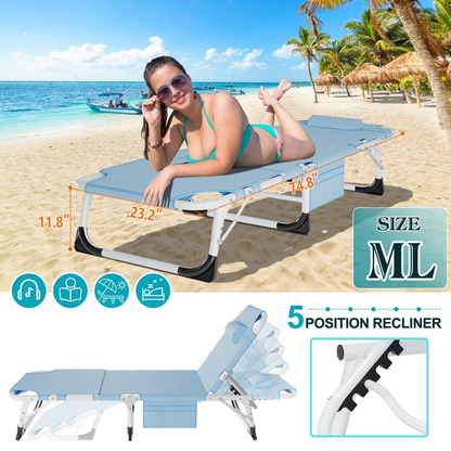 Docred Heavy Duty Tanning Chair – Adjustable Recliner, Face Hole, Portable Lounge for Beach & Pool