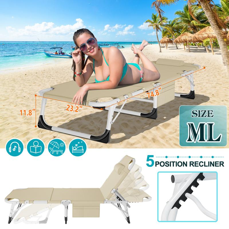 Docred Heavy Duty Tanning Chair – Adjustable Recliner, Face Hole, Portable Lounge for Beach & Pool