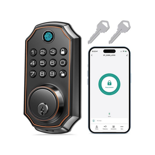Fingerprint Keyless Entry Door Lock with App Control, Smart Door Lock for Front Door, Electronic Keypad Deadbolt Lock with 2 Keys, Auto Lock, One Time Code, IP54 Waterproof, Easy Installation