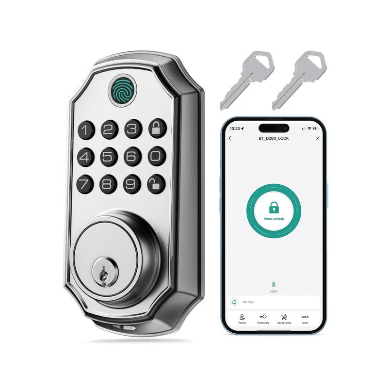 Fingerprint Keyless Entry Door Lock with App Control, Smart Door Lock for Front Door, Electronic Keypad Deadbolt Lock with 2 Keys, Auto Lock, One Time Code, IP54 Waterproof, Easy Installation