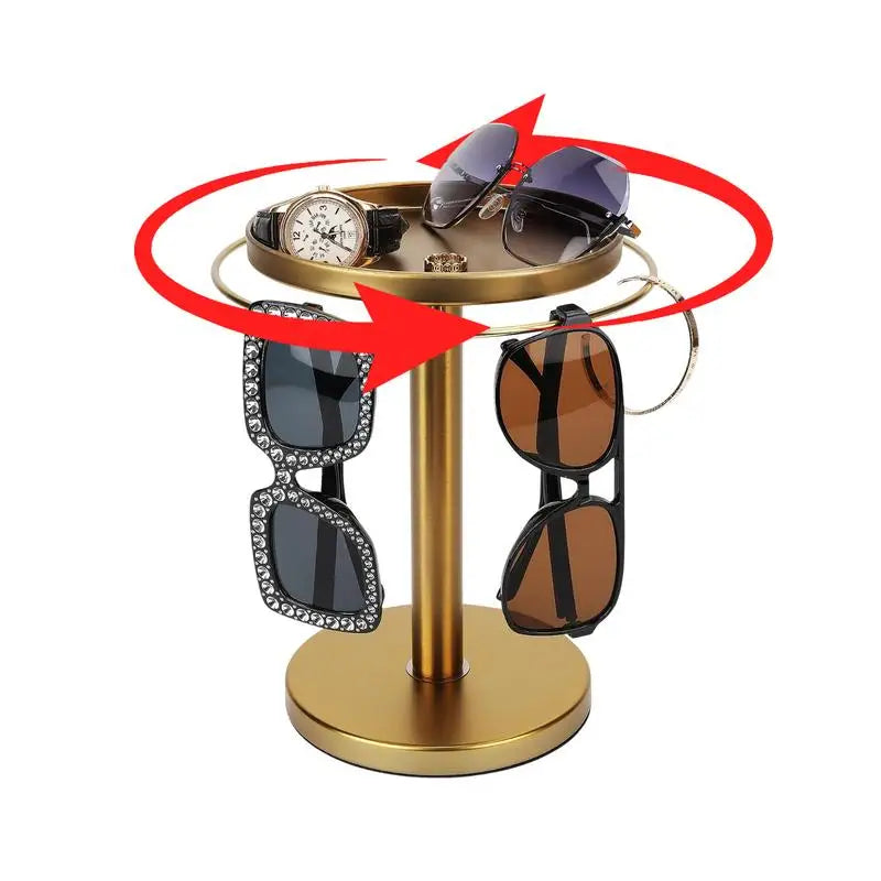 🕶️ 360° Rotating Sunglass Organizer with Jewelry Tray – Elegant Display & Storage Stand