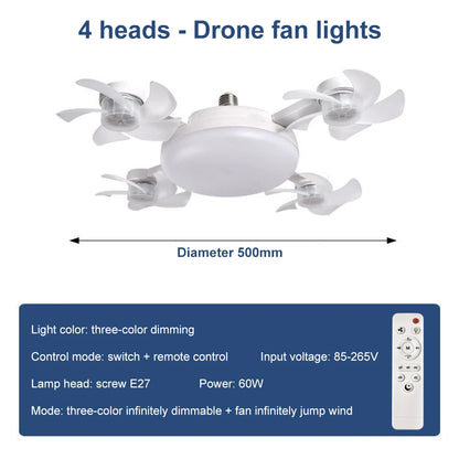 🌀 Universal Drone Ceiling Fan with LED Light & Remote – Silent, Dimmable, Stylish Comfort
