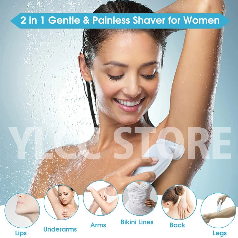 2-in-1 Electric Razor for Women – Waterproof Bikini & Body Trimmer, Face & Leg Shaver