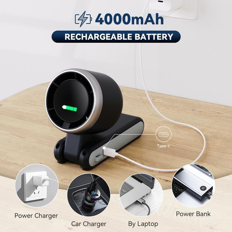 Foldable Handheld Turbo Fan, 5 Speeds, <36Db, 4000Mah Battery Operated, up to 10 Working Hours, 3 in 1 Hand Fans Rechargeable with Air Turbo Tech for Outdoor Activities, Travel, Working