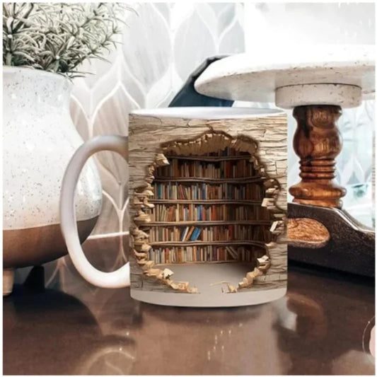 3D Bookshelf Ceramic Mug