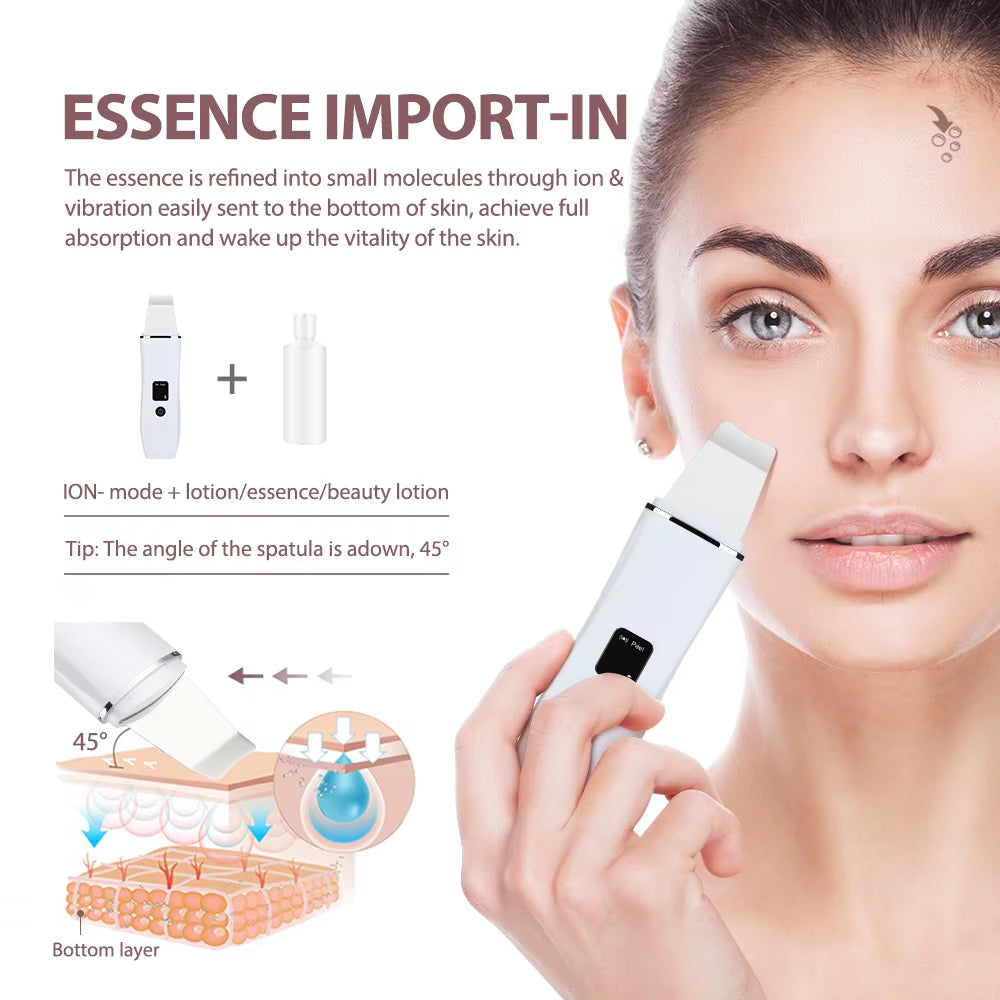 Ultrasonic Skin Scrubber – 4-in-1 Deep Cleansing & Face Lifting Tool