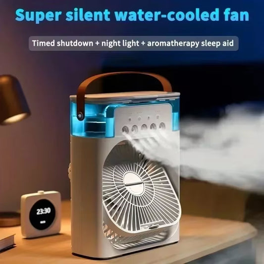 3-in-1 Portable Air Cooler – Mini Humidifier Fan with LED Night Light, USB Rechargeable for Home & Office