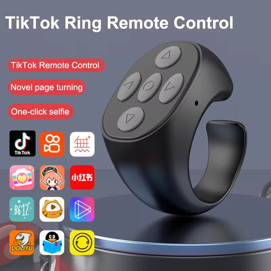 2025 Bluetooth TikTok Ring Remote – 4-Button Fingertip Scroller & Selfie Clicker, 10M Range, for iPhone/Android