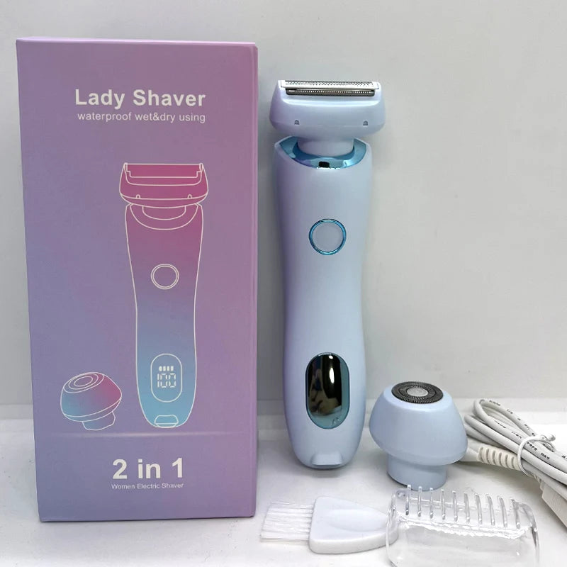 2-in-1 Electric Razor for Women – Waterproof Bikini & Body Trimmer, Face & Leg Shaver