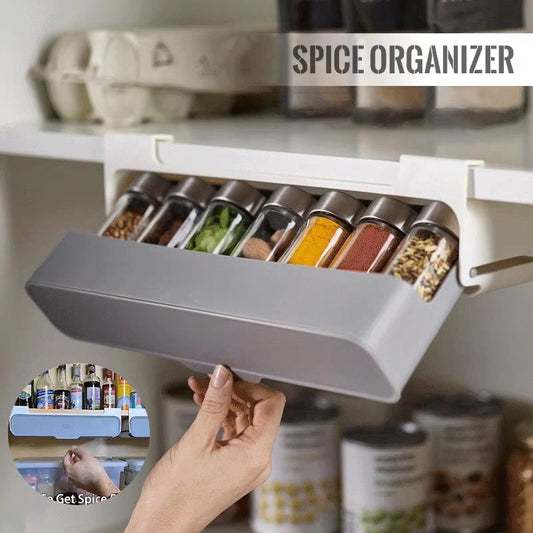 Under-Shelf Self-Adhesive Spice Rack – Pull-Out Drawer Organizer for Kitchen Storage