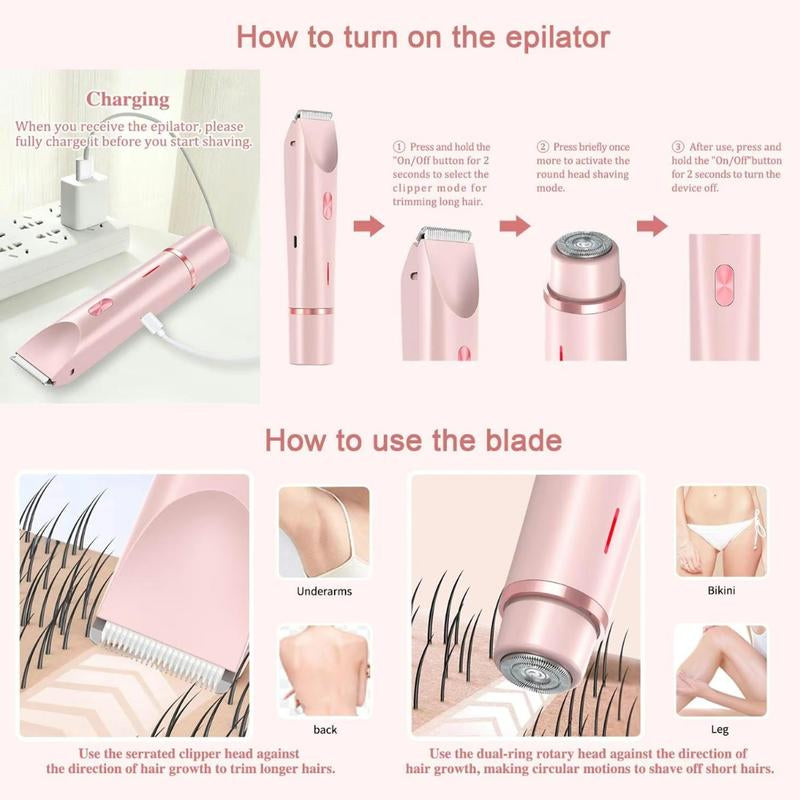 2-in-1 Rechargeable Electric Hair Trimmer – Painless Face & Body Shaver for Women