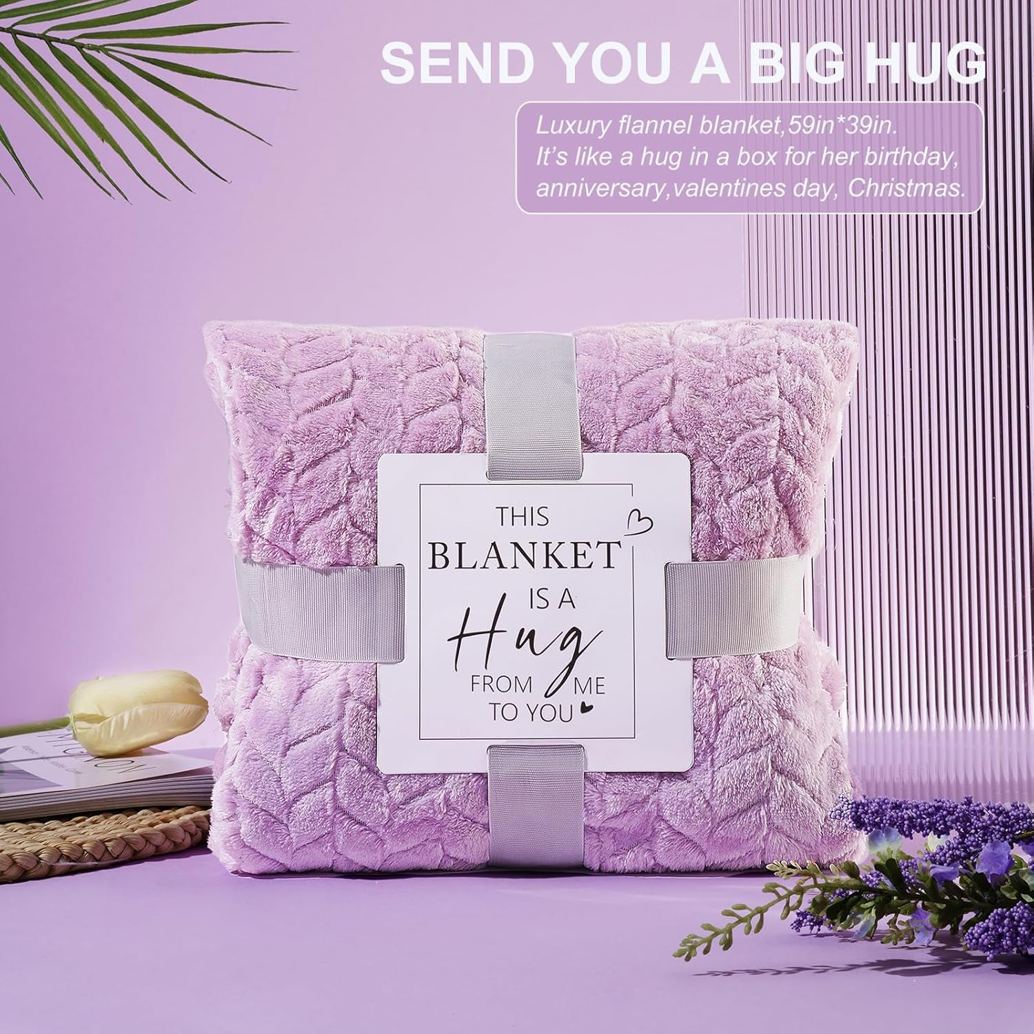 Spa Gift Basket for Women – Relaxing Self-Care Gift Set with Blanket, Purple Gifts for Wife, Girlfriend, Mom, Sister, Friends, Birthday or Get Well Soon